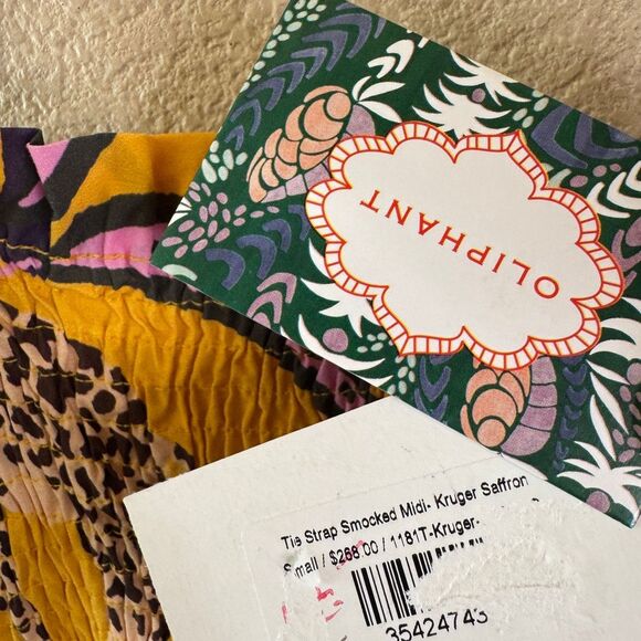 Oliphant Tie Strap Tiered Midi Dress Womens Size Small Kruger Saffron Tropical - Picture 8 of 14